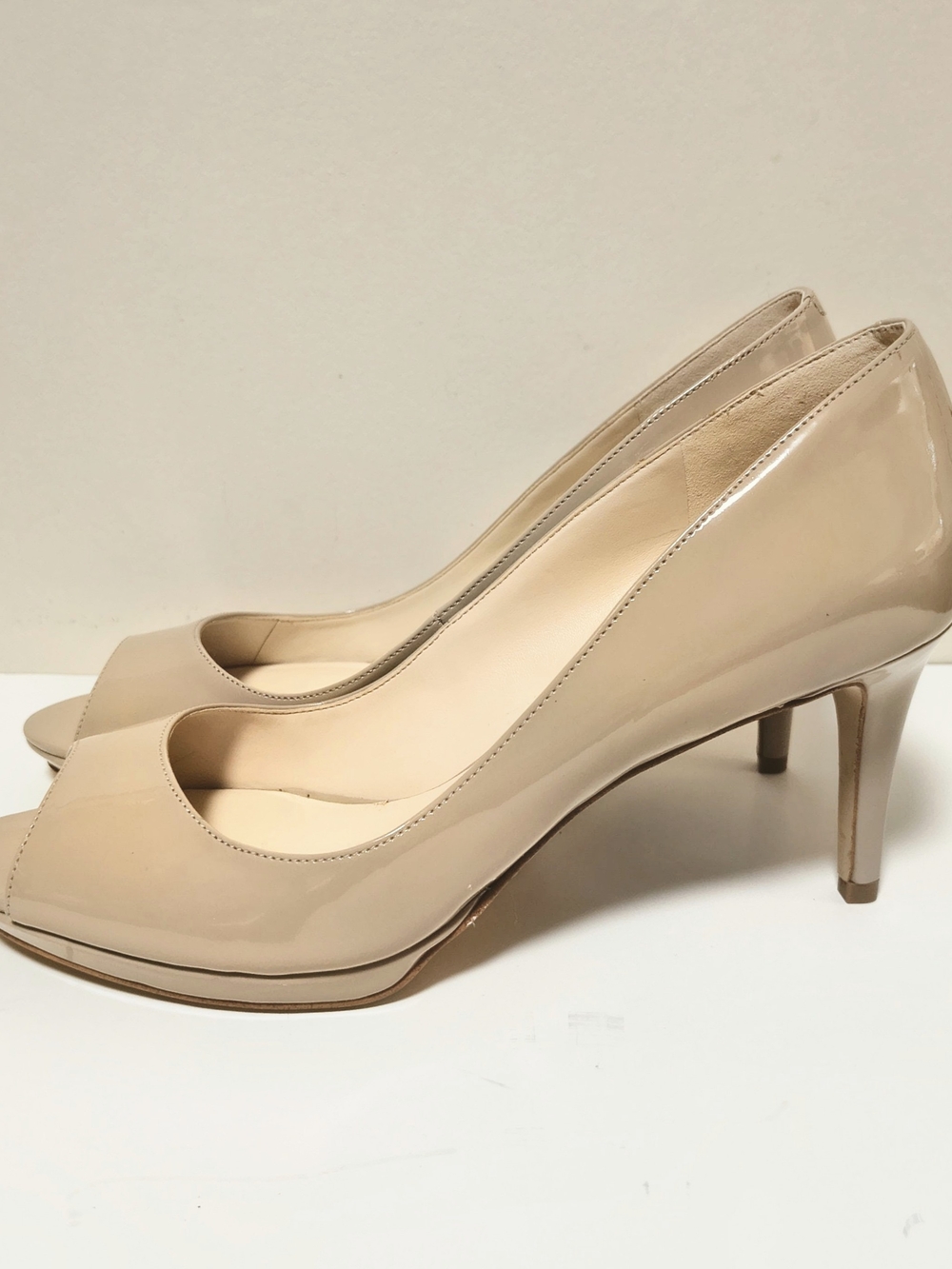 Nine West Nude Patent Peep-Toe Heels Sz 10